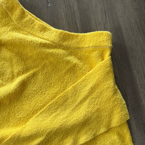 Nanushka Ceto Sunflower Yellow Terry Mix One Shoulder Wrap Sweater - Picture 2 of 6